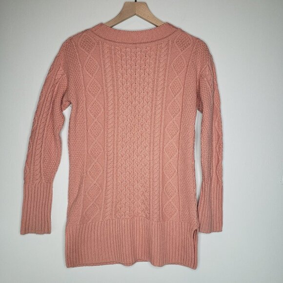 J.Crew Lonnie Cable Knit Wool Blend Tunic Sweater Pink XS Chunky‎ - Picture 5 of 8